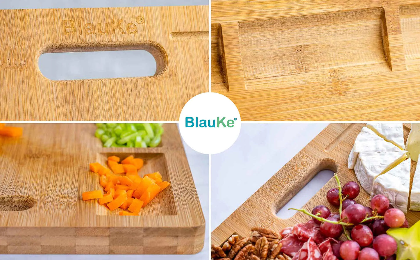 Extra Large Bamboo Cutting Board - with Juice Groove and 3 Compartments 17x12.5 inch