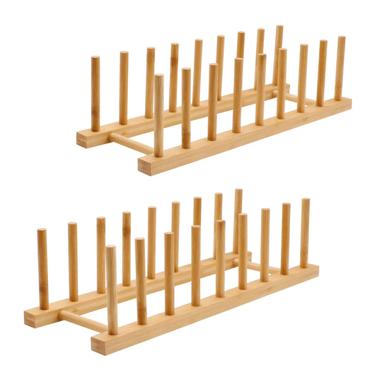 Bamboo Wood Dish Drying Rack 8-Slot Organizer 2pcs