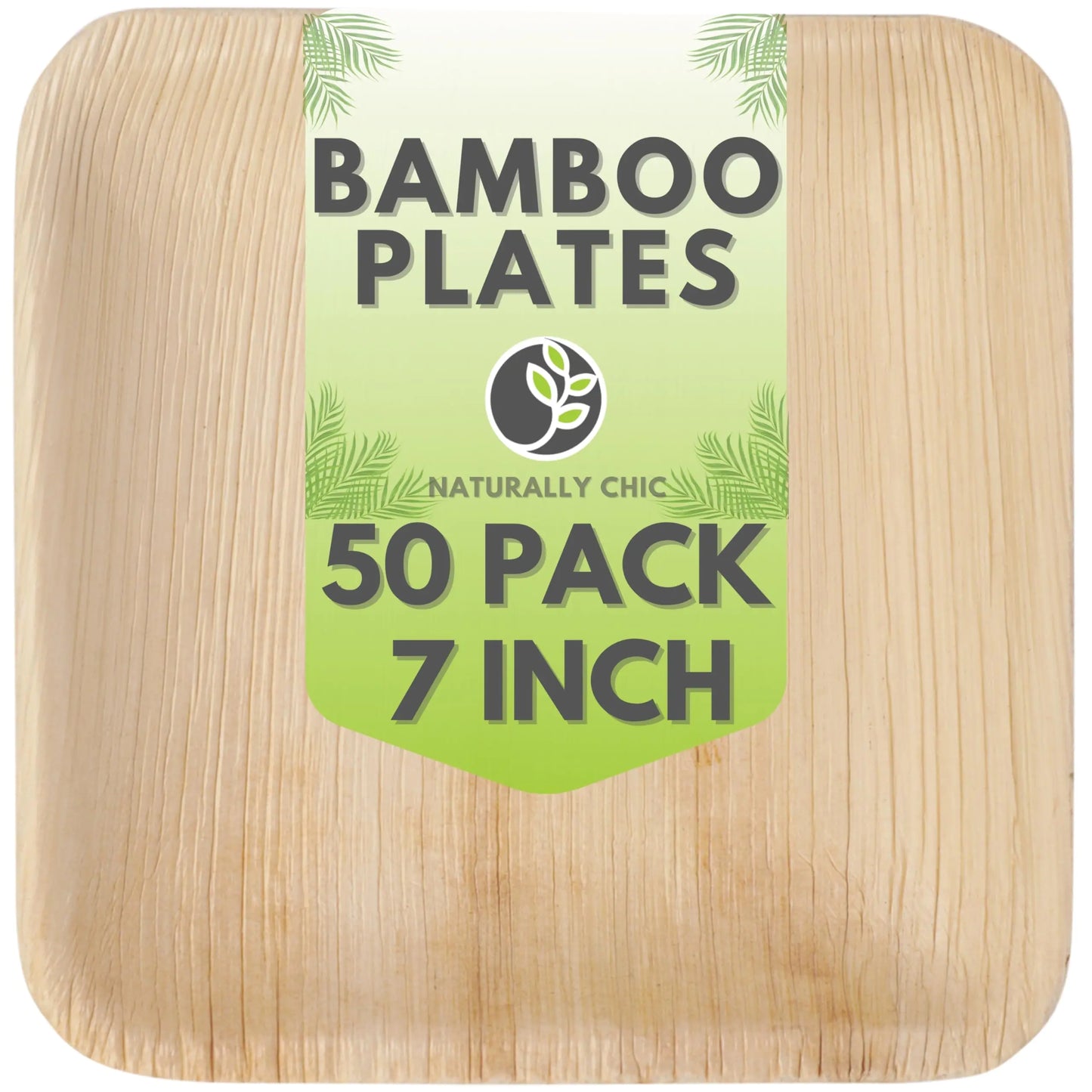 Bamboo Plates Disposable 50 Pack for Salads Appetizers or Dessert -  7 Inches Width