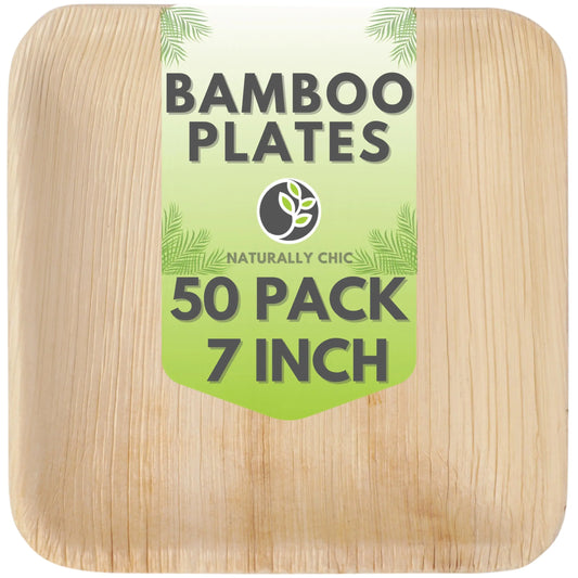 Bamboo Plates Disposable 50 Pack for Salads Appetizers or Dessert -  7 Inches Width