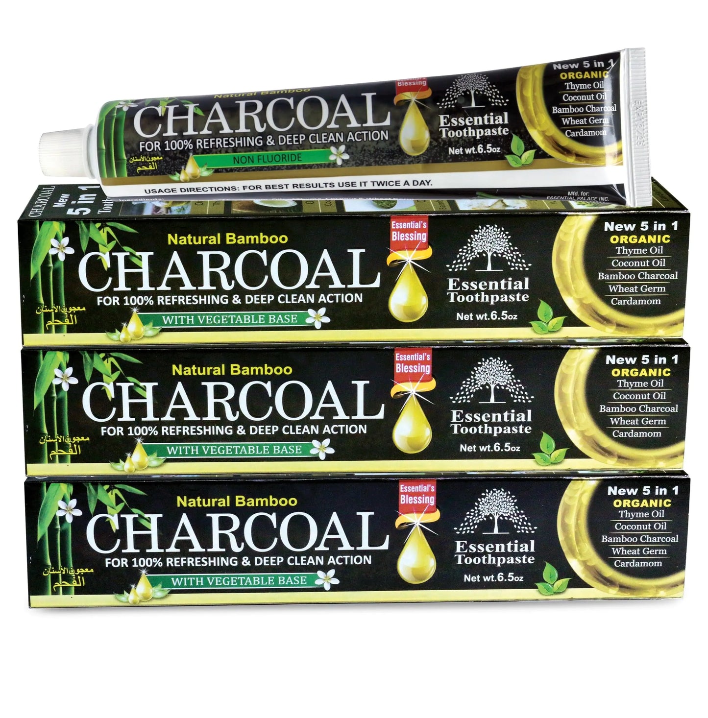 Organic Bamboo Charcoal Toothpaste 100% 3 Pack - 6.5 oz