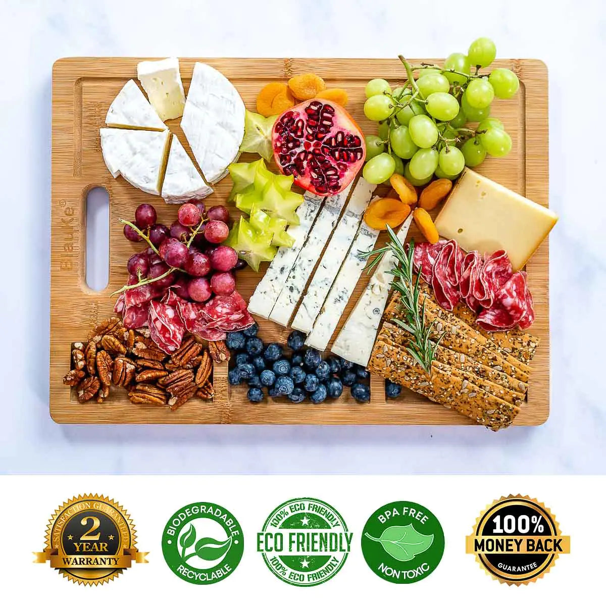 Extra Large Bamboo Cutting Board -  with Juice Groove and 3 Compartments 17x12.5 inch