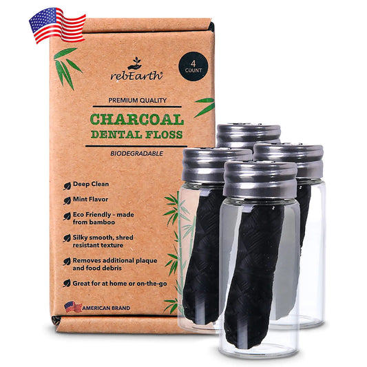 RebEarth Natural Charcoal Floss Mint Flavour 30m Glass Container 4 Pack