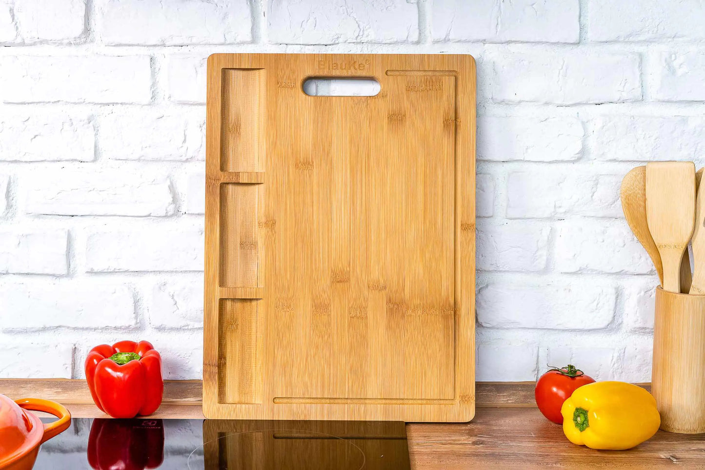 Extra Large Bamboo Cutting Board -  with Juice Groove and 3 Compartments 17x12.5 inch